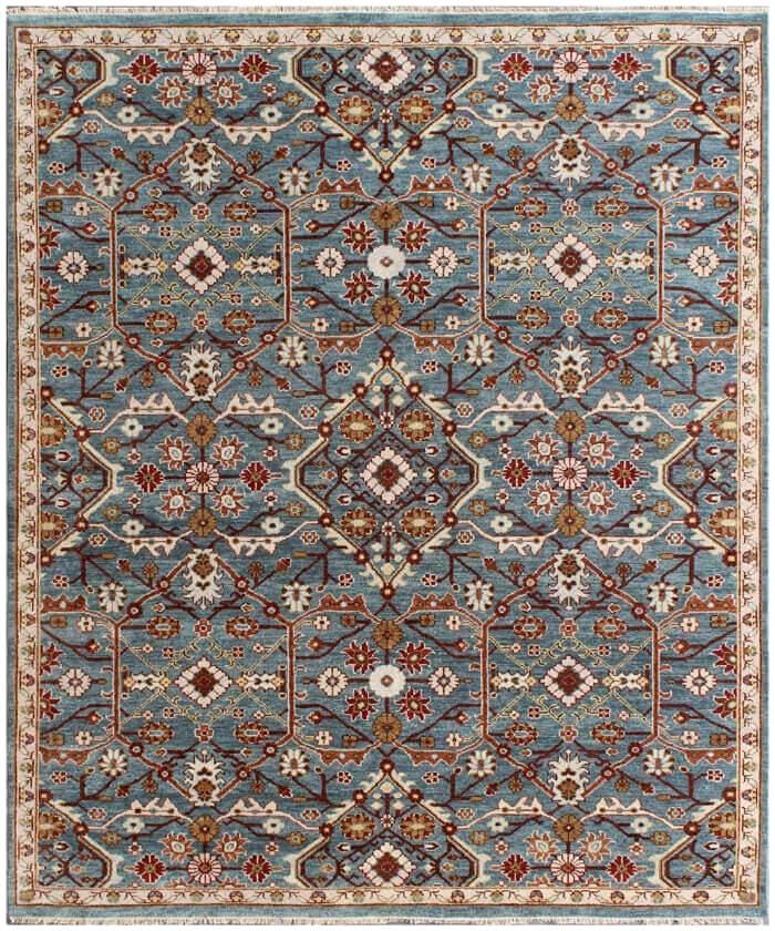 Hand-Knotted Persian Style Wool Rug – Slate Blue & Terracotta
