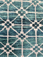 2’x3’Hand Knotted Teal Rug, Wool and Silk Small Area Rug, Modern Geometric Entryway Decor, Handmade Heirloom Rug| Contemporary Accent Rug