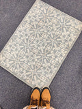 2x3 Hand-Knotted Wool & Silk Rug, Luxury Light Blue Circle Pattern Accent Mat, Grayish Blue Modern Small Rug for bedside, doormat