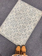 2x3 Hand-Knotted Wool & Silk Rug, Luxury Light Blue Circle Pattern Accent Mat, Grayish Blue Modern Small Rug for bedside, doormat