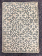 2x3 Hand-Knotted Wool & Silk Rug, Luxury Light Blue Circle Pattern Accent Mat, Grayish Blue Modern Small Rug for bedside, doormat