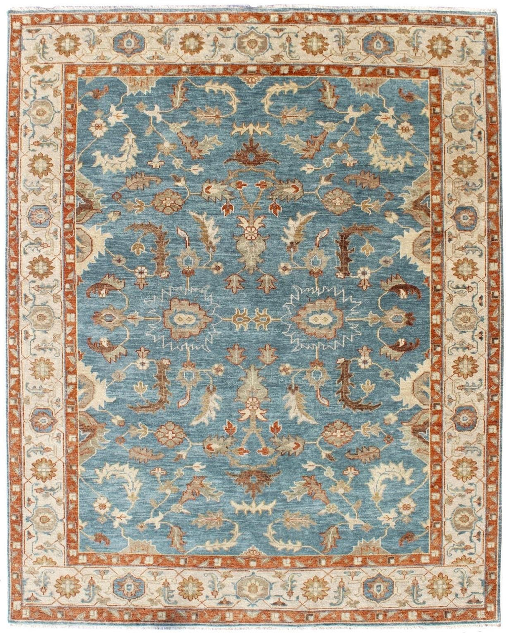 8x10 Hand-Knotted Wool Oushak Rug | Serapi-Inspired Blue & Ivory