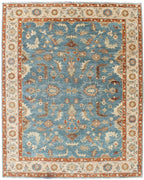 8x10 Hand-Knotted Wool Oushak Rug | Serapi-Inspired Blue & Ivory