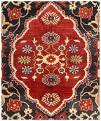 8x10 Hand-Knotted Wool Area Rug, Traditional Deep Red & Navy Blue Carpet