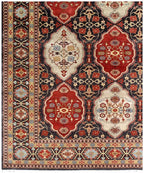 8x10 Hand-Knotted Wool Area Rug, Traditional Deep Red & Navy Blue Carpet