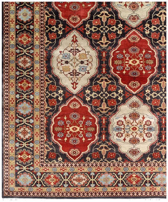 8x10 Hand-Knotted Wool Area Rug, Traditional Deep Red & Navy Blue Carpet