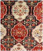 8x10 Hand-Knotted Wool Area Rug, Traditional Deep Red & Navy Blue Carpet
