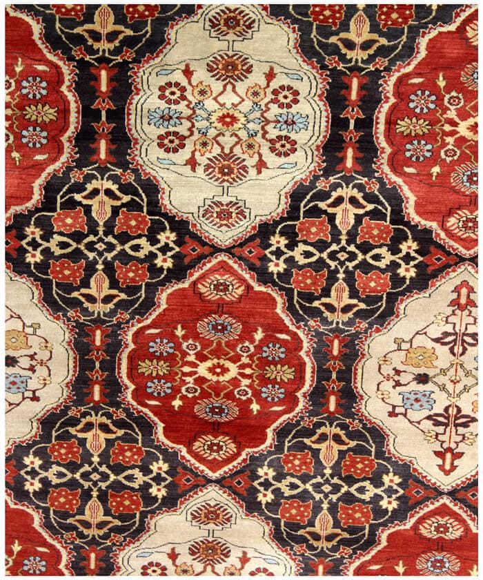 8x10 Hand-Knotted Wool Area Rug, Traditional Deep Red & Navy Blue Carpet