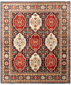 8x10 Hand-Knotted Wool Area Rug, Traditional Deep Red & Navy Blue Carpet