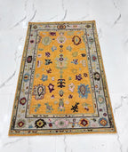 Gold & Amber Handmade Oushak Rug -Transitional Turkish Design