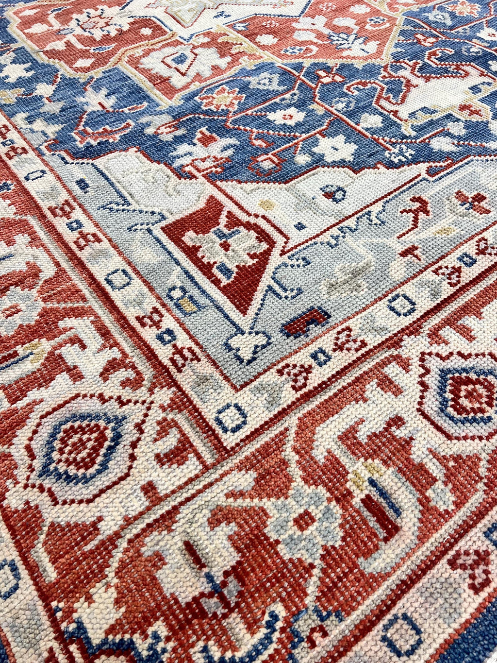 9x12 ft Blue, Rust & Ivory Traditional Floral Oriental Area Rug