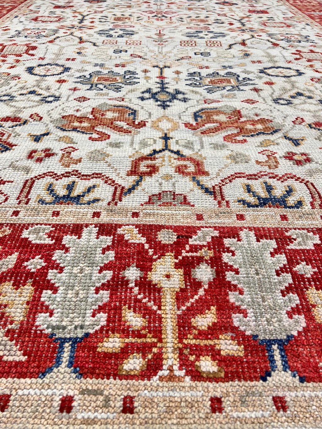8x10 ft Authentic Hand-Knotted Wool Oriental Rug - Red & Cream Transitional Oushak Style