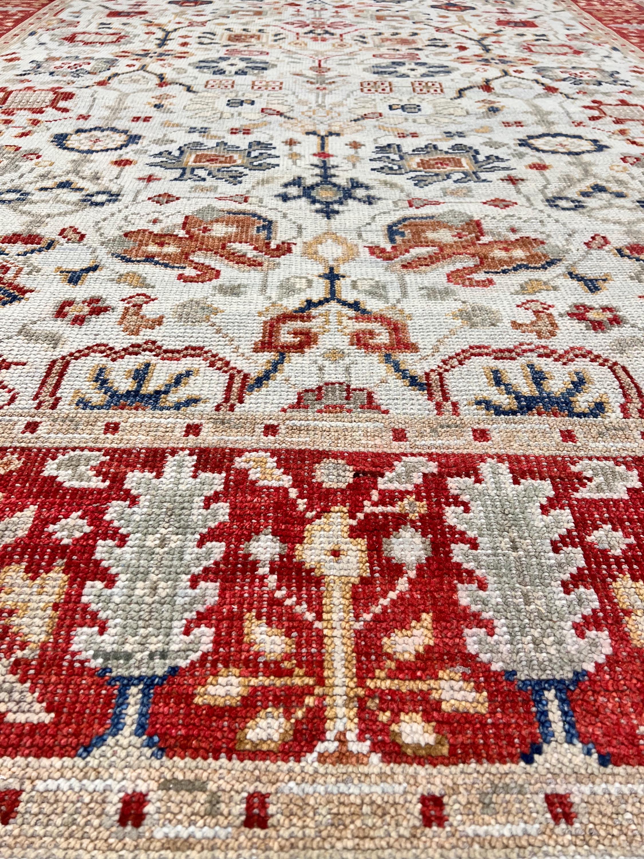 8x10 ft Authentic Hand-Knotted Wool Oriental Rug - Red & Cream Transitional Oushak Style