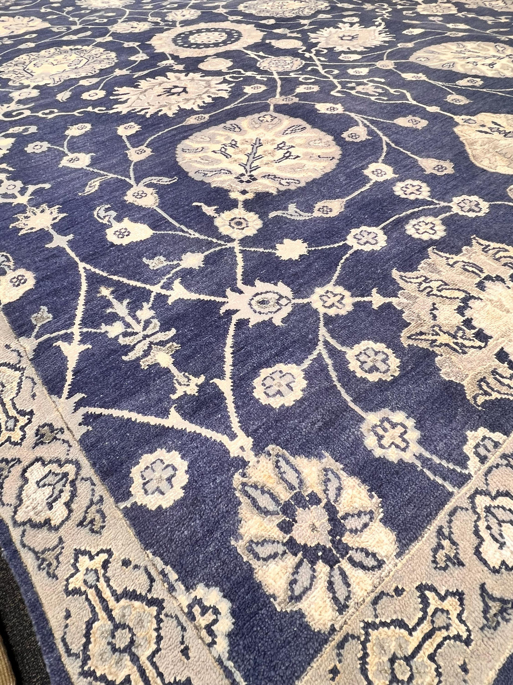 Hand knotted 8x10 9x12 10x14 floral Navy Blue wool Rug