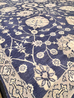 Hand knotted 8x10 9x12 10x14 floral Navy Blue wool Rug