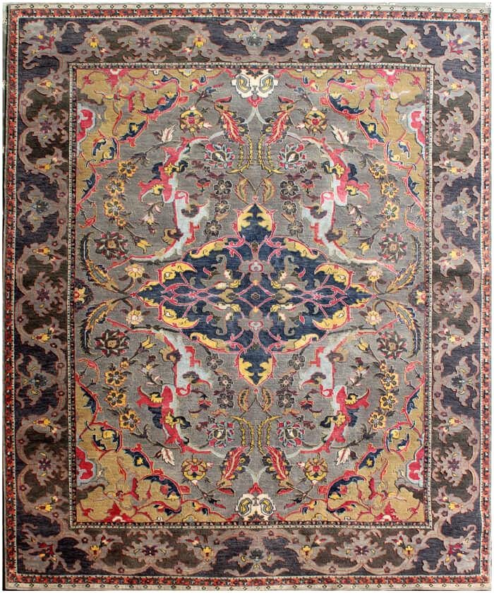 8x10 ft Luxurious pink Silver gray Hand-Knotted Oxidized Wool & Silk Area Rug