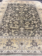 8x10 ft Vintage Charcoal & Sage Hand-Knotted Oushak Wool Rug