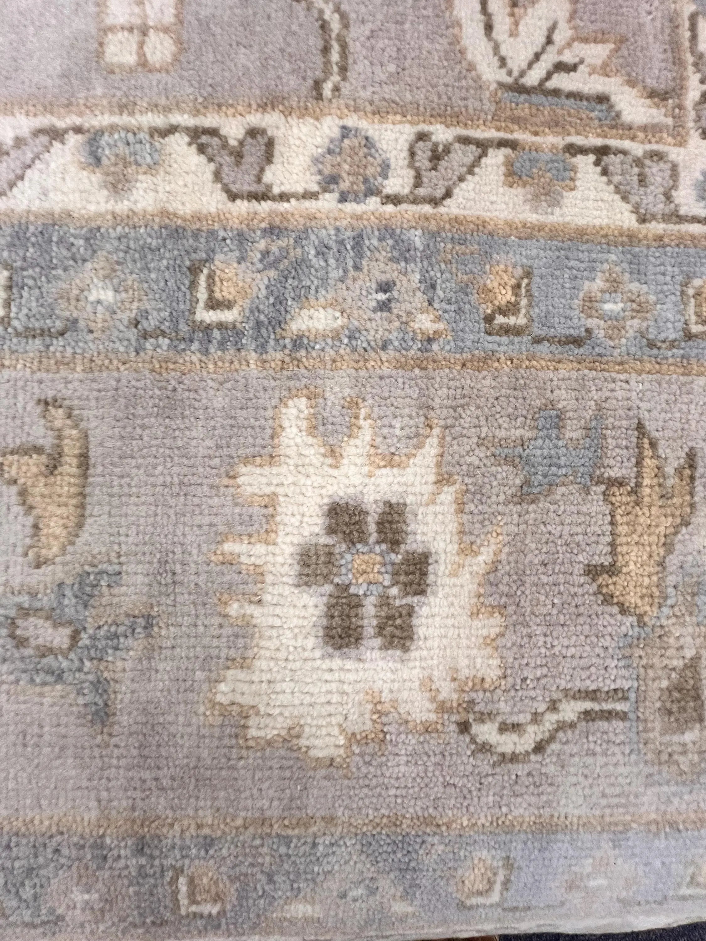 High-End 8x10 ft Hand-Knotted Wool Oushak Rug - Muted Gray & Beige