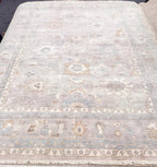 High-End 8x10 ft Hand-Knotted Wool Oushak Rug - Muted Gray & Beige