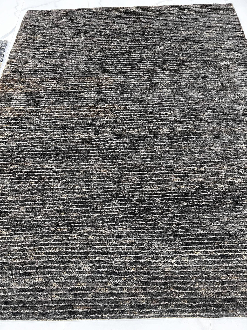 Eco-friendly 6x8 ft Handwoven Jute Area Rug, Textured Waffle Weave Gray Organic Carpet