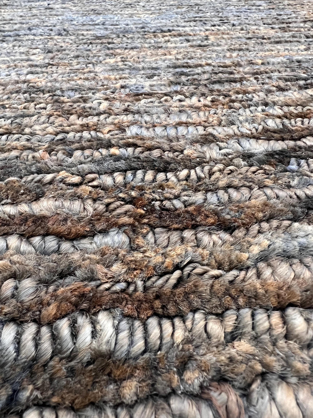 Quick ship Natural Jute 4.10x6.6 Handwoven Area Rug, Textured Waffle Weave Brown and Gray Organic Carpet Minimalist Coastal Boho Decor