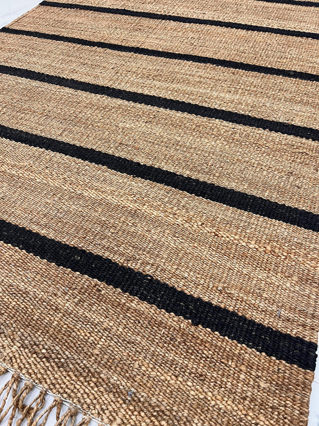 Modern black Striped Jute Rug |6x8 ft Black & Natural Area Mat