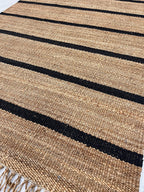 Modern black Striped Jute Rug |6x8 ft Black & Natural Area Mat