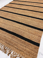 Modern black Striped Jute Rug |6x8 ft Black & Natural Area Mat