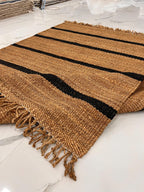 Modern black Striped Jute Rug |6x8 ft Black & Natural Area Mat
