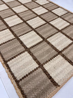 Handwoven Wool Jute Rug 4x6 brown & beige checkered Geometric Area Rug