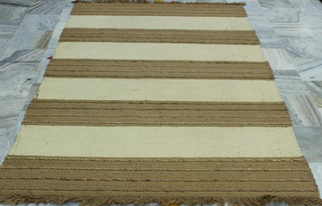 Handwoven Striped Jute Rug - 5x7 ft Natural & Cream Boho Area Rug