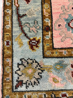 Hand knotted pink Oushak Rug – Custom Pastel Pink & Sky Blue