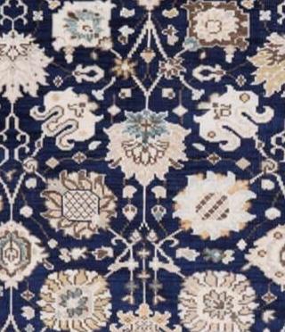 8x10, 9x12 Hand-Knotted Wool Area Rug, Traditional Design Navy Blue & Cream Handmade Transitional Rug for Living Room, Bedroom