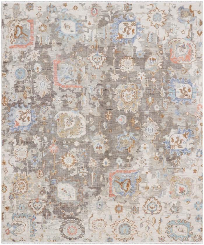 8x10, 9x12 Hand-Knotted Oushak Style Rug– Grey beige MultiColor Distressed Wool Rug –Modern Transitional Muted Area Rug for Living, Bedroom
