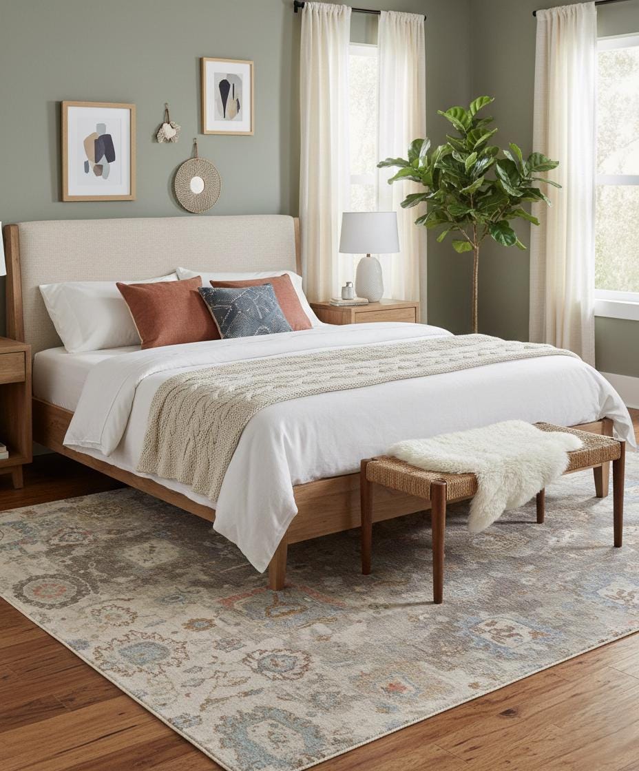 8x10, 9x12 Hand-Knotted Oushak Style Rug– Grey beige MultiColor Distressed Wool Rug –Modern Transitional Muted Area Rug for Living, Bedroom