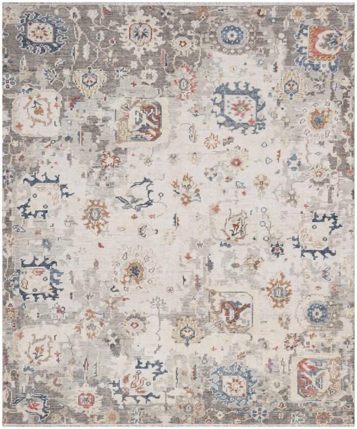 Hand-Knotted Wool Rug 8x10, 9x12, 10x14 Transitional Multicolor Beige & Muted Blue floral motifs Handmade Area Rug for Living Room, Bedroom