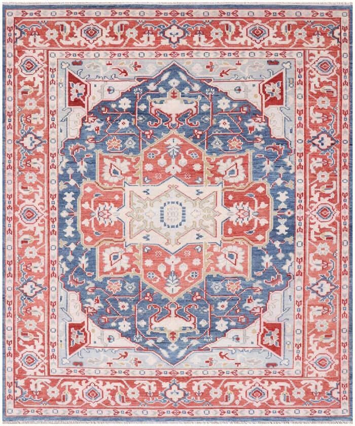 9x12 ft Blue, Rust & Ivory Traditional Floral Oriental Area Rug