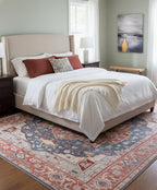 9x12 ft Blue, Rust & Ivory Traditional Floral Oriental Area Rug