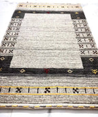 2x3 ft Colorful yellow, green, blue, brown Gabbeh Rug -Hand-Knotted Wool- Modern Tribal Bath Mats or Entryway Rugs Christmas Rug/Gift