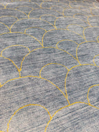 5x8 Ocean Blue Gold Wool Silk Rug - Hanmade Mermaid Scale Area Rug - Dual-Tone Shimmer Rug - Modern 5x8 Living Room Rug - Hand Woven Carpet