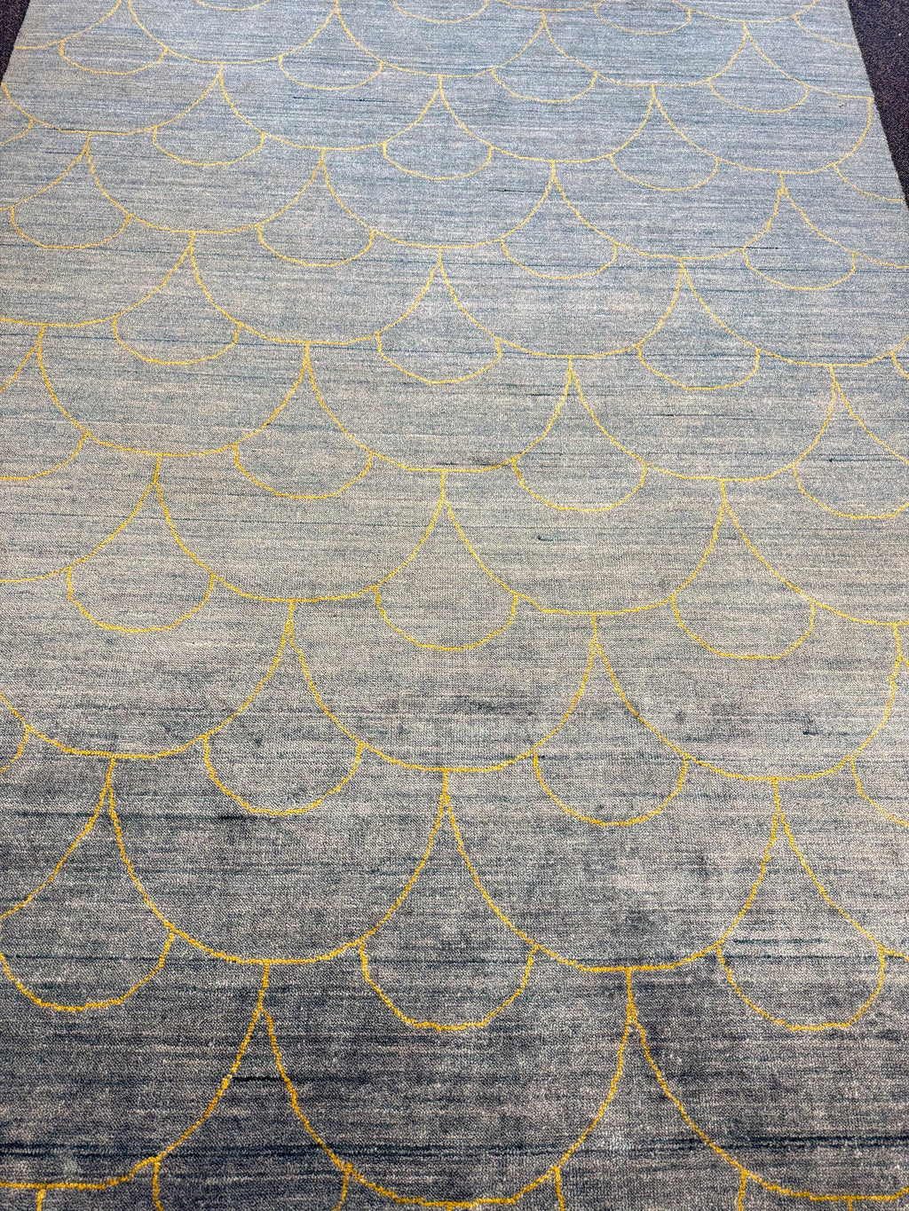 5x8 Ocean Blue Gold Wool Silk Rug - Hanmade Mermaid Scale Area Rug - Dual-Tone Shimmer Rug - Modern 5x8 Living Room Rug - Hand Woven Carpet
