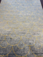5x8 Ocean Blue Gold Wool Silk Rug - Hanmade Mermaid Scale Area Rug - Dual-Tone Shimmer Rug - Modern 5x8 Living Room Rug - Hand Woven Carpet