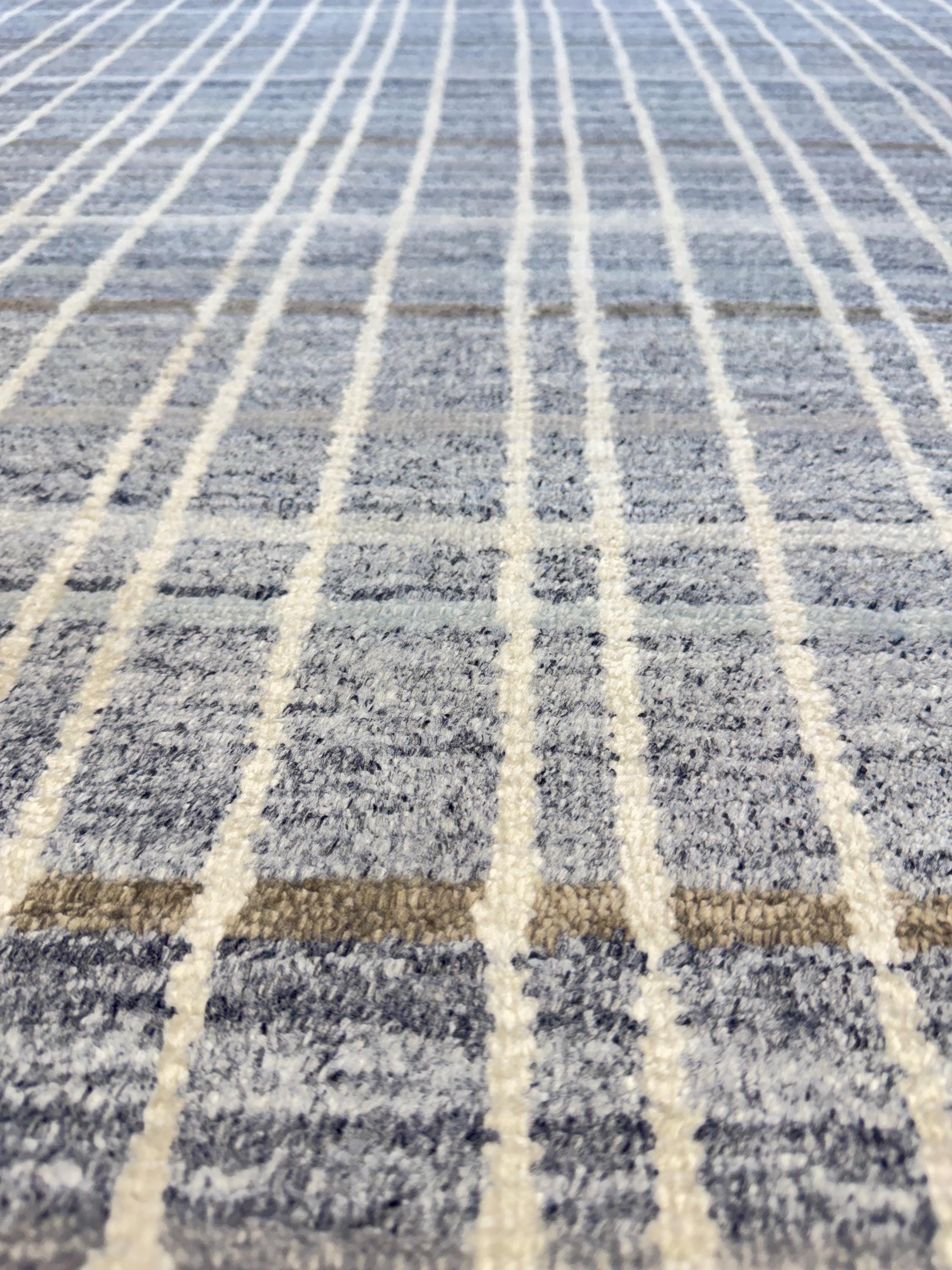4x6 Handwoven Wool Rug - Modern Plaid Slate Blue & Cream Area Rug - Soft Minimalist Geometric Carpet for Bedroom, Office, or Nursery