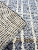 4x6 Handwoven Wool Rug - Modern Plaid Slate Blue & Cream Area Rug - Soft Minimalist Geometric Carpet for Bedroom, Office, or Nursery