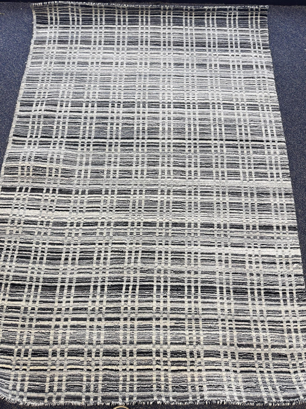 Modern Handwoven Wool Rug 4x6 - Black and White Plaid Area Rug - Minimalist Glitch Pattern Flatweave - Scandinavian Style Hand-loomed Carpet