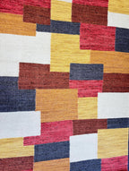 5.6x8.6 ft Colorful Wool Durrie Rug Hand-Woven Checkerboard Pattern area rug, Boho Farmhouse Decor handmade rug