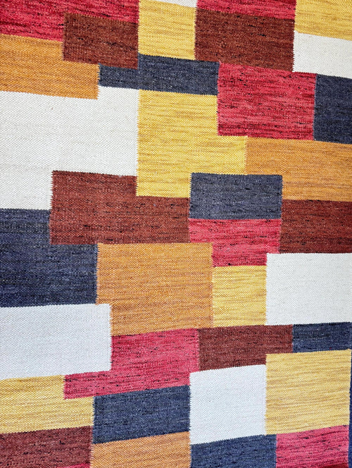 5.6x8.6 ft Colorful Wool Durrie Rug Hand-Woven Checkerboard Pattern area rug, Boho Farmhouse Decor handmade rug