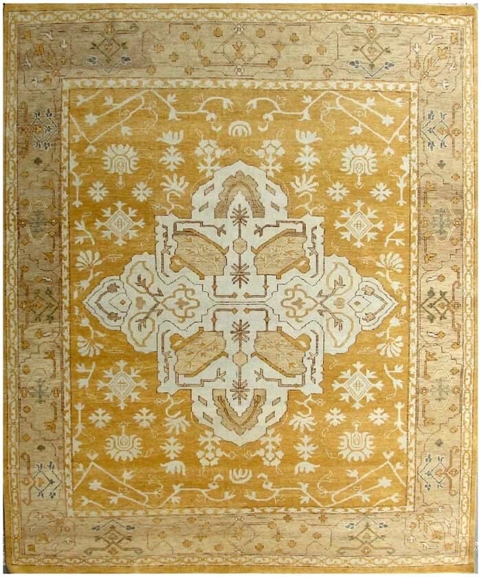 Timeless traditional 8X10 9x12 Gold ivory Oushak hand knotted Turkish area rug for living room, bedroom, dining room, study, family room