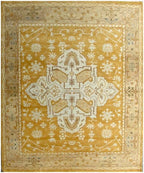 Timeless traditional 8X10 9x12 Gold ivory Oushak hand knotted Turkish area rug for living room, bedroom, dining room, study, family room