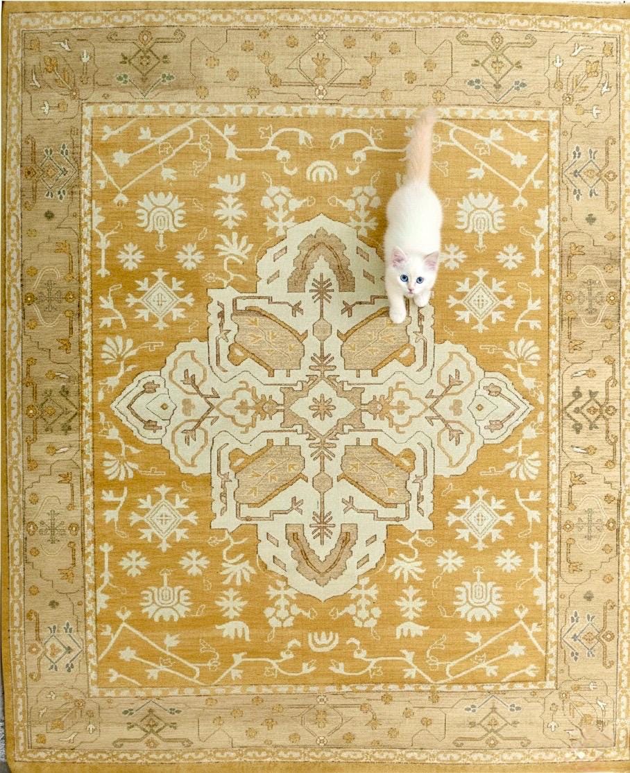 Timeless traditional 8X10 9x12 Gold ivory Oushak hand knotted Turkish area rug for living room, bedroom, dining room, study, family room